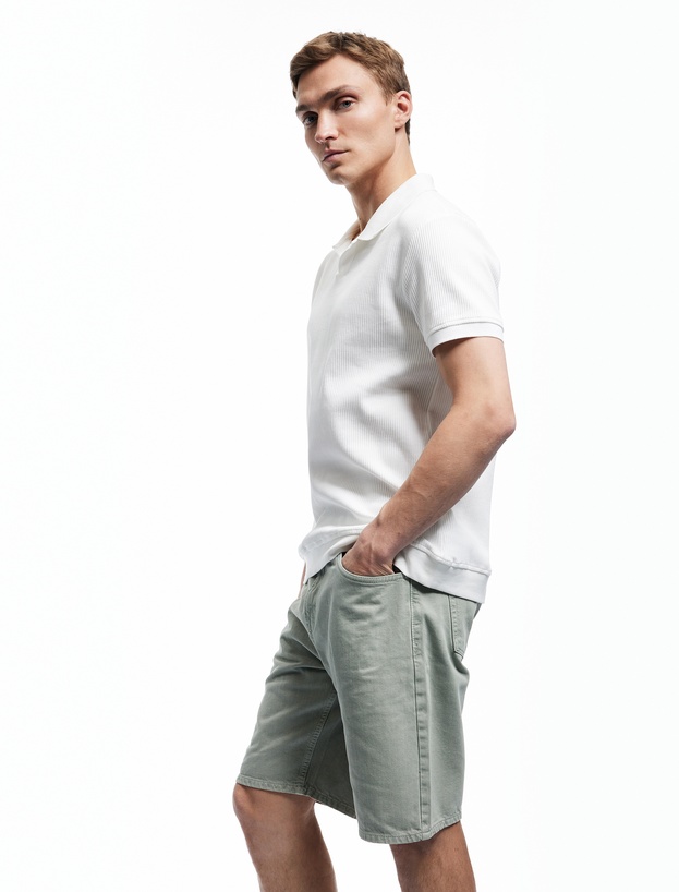 Normal Bel Pamuklu Cep Detaylı Bermuda Loose Fit Jean Şort_1