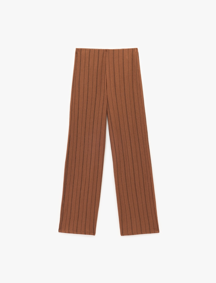  Beli Lastikli Yüksek Bel Çizgili Bürümcük Geniş Paça Pantolon