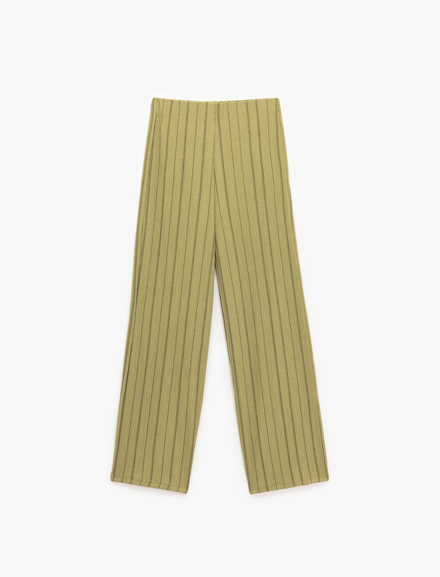  Beli Lastikli Yüksek Bel Çizgili Bürümcük Geniş Paça Pantolon