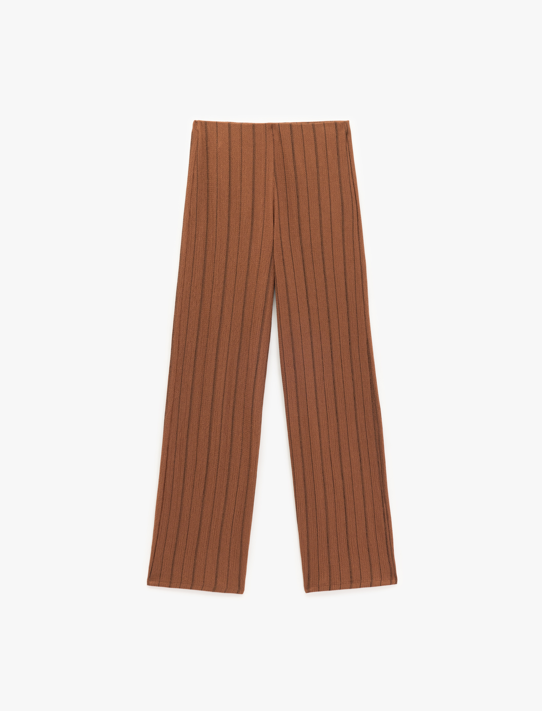 Beli Lastikli Yüksek Bel Çizgili Bürümcük Geniş Paça Pantolon