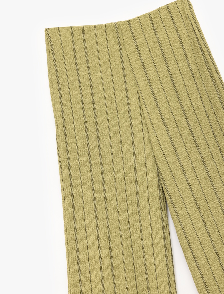   Beli Lastikli Yüksek Bel Çizgili Bürümcük Geniş Paça Pantolon