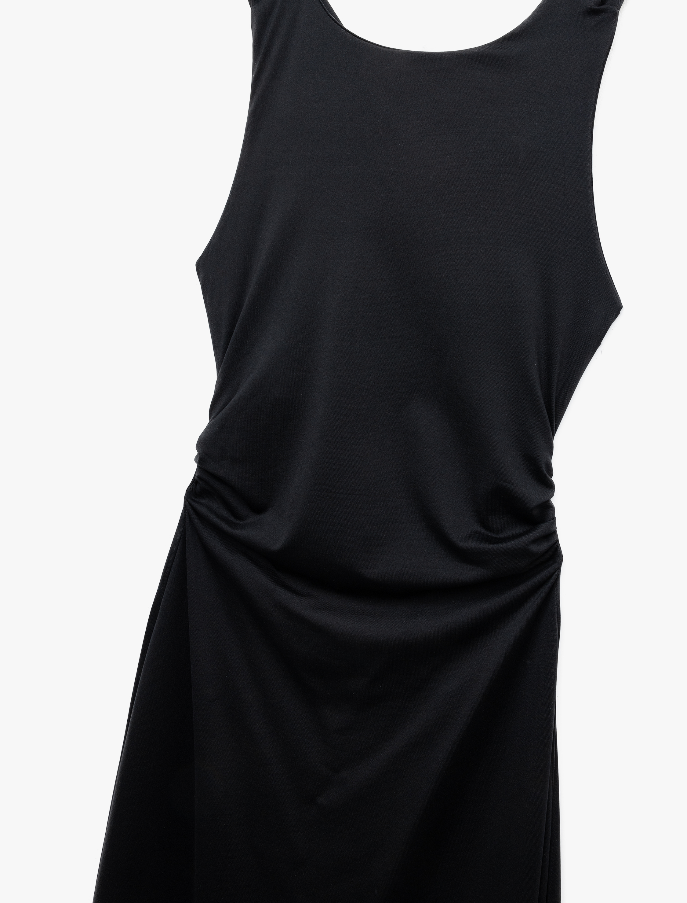   Slim Fit Kolsuz Bisiklet Yaka Drapeli Sırt Detaylı Midi Elbise