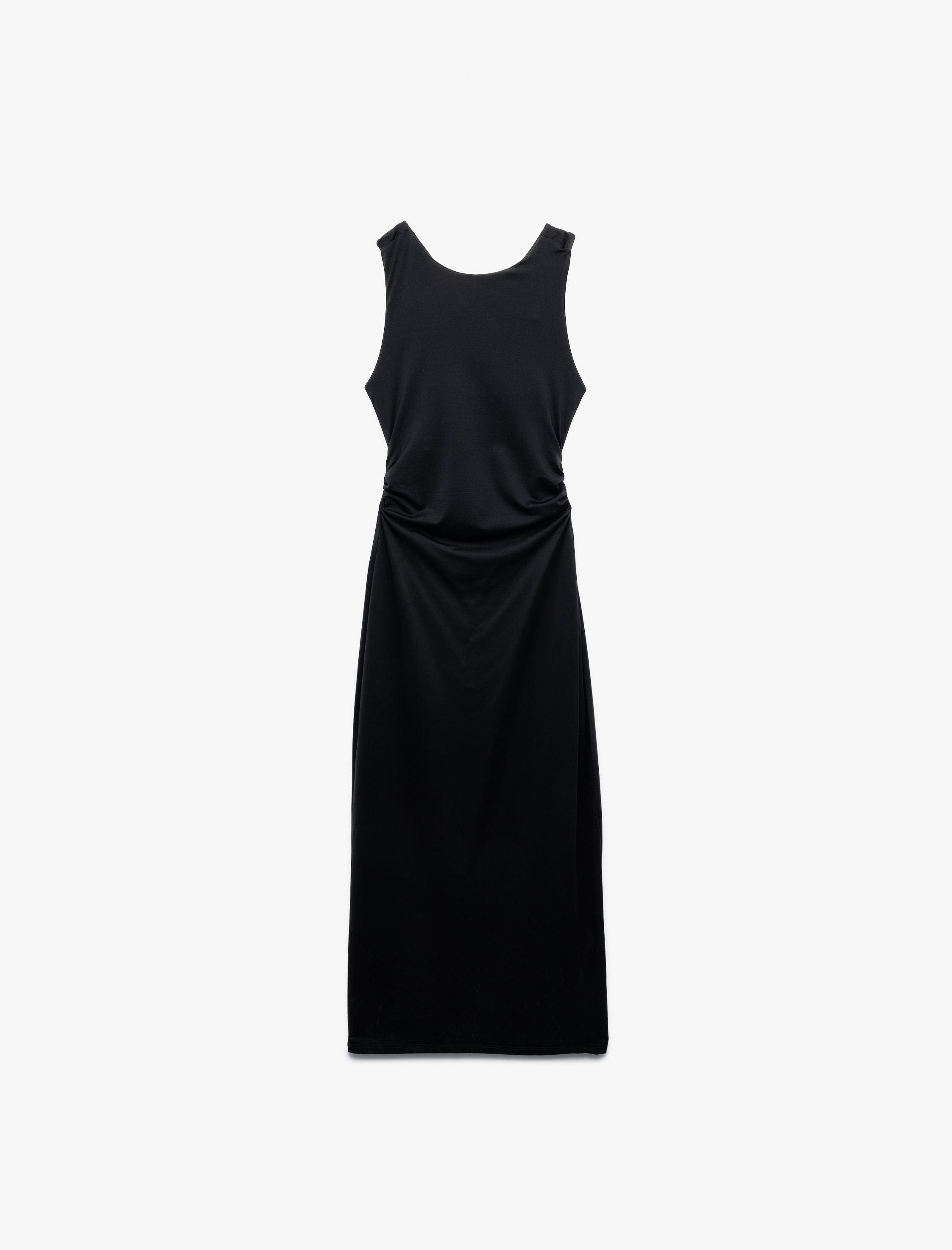   Slim Fit Kolsuz Bisiklet Yaka Drapeli Sırt Detaylı Midi Elbise