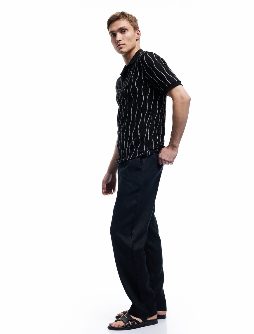   Beli Bağcıklı Düğmeli Cep Detaylı Keten Chino Yazlık Pantolon