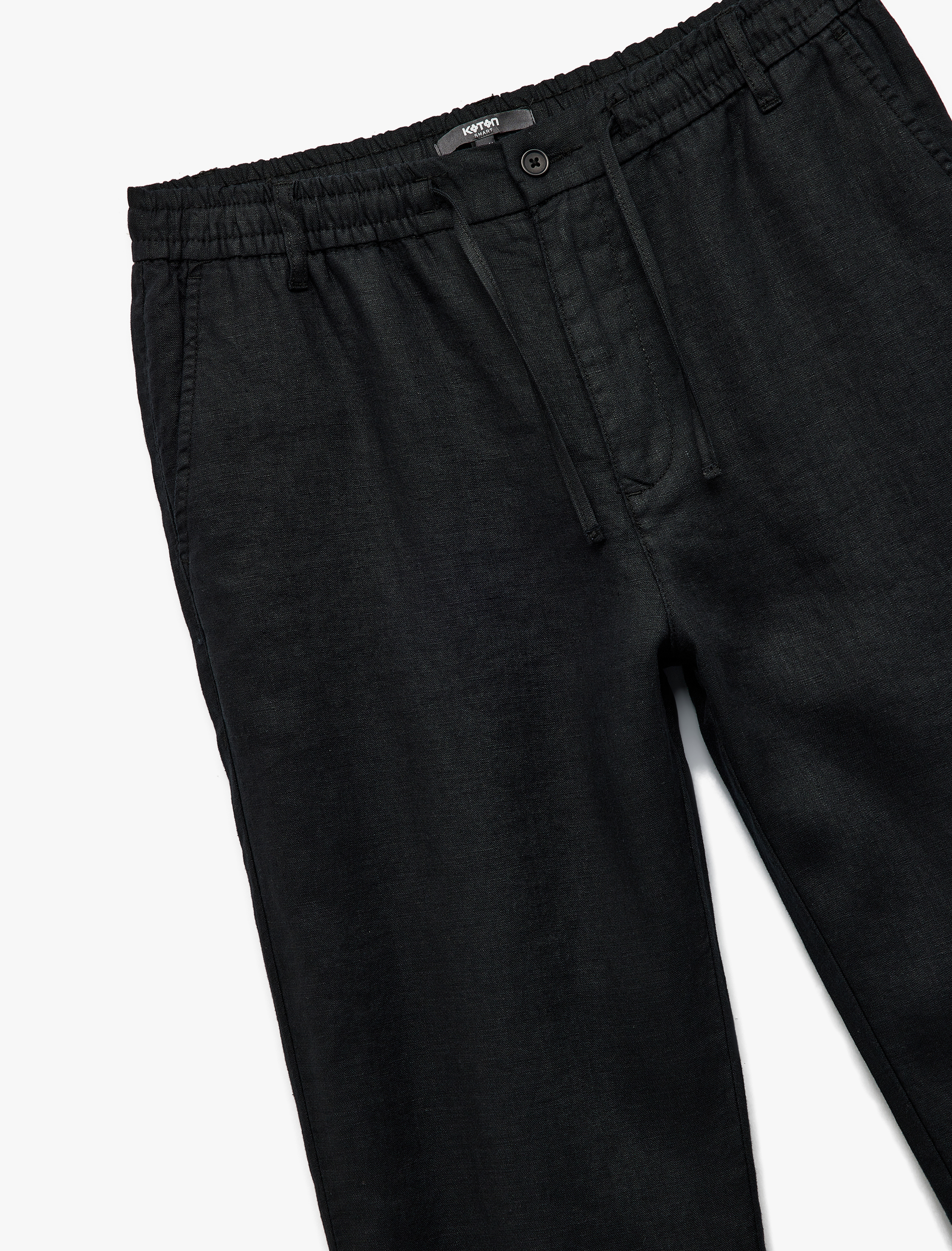   Beli Bağcıklı Düğmeli Cep Detaylı Keten Chino Pantolon