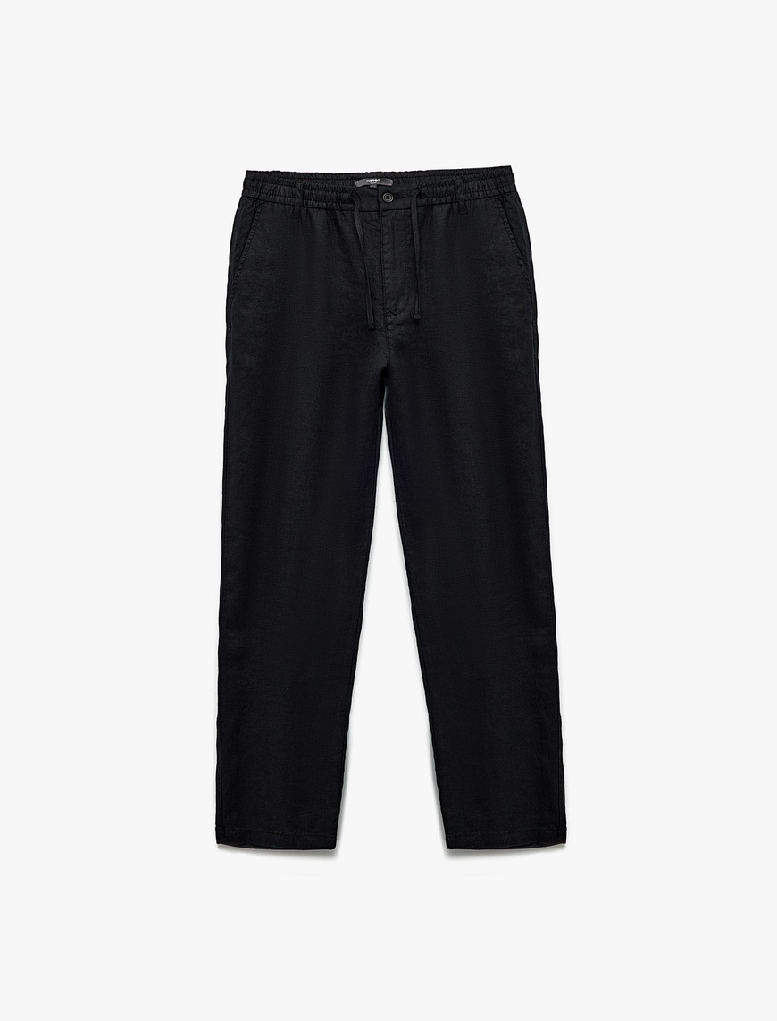   Beli Bağcıklı Düğmeli Cep Detaylı Keten Chino Yazlık Pantolon