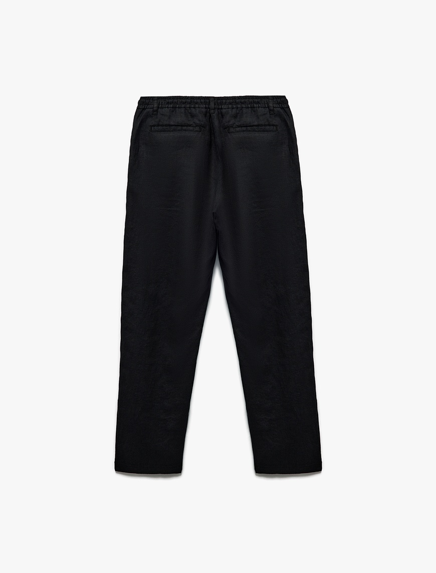   Beli Bağcıklı Düğmeli Cep Detaylı Keten Chino Yazlık Pantolon
