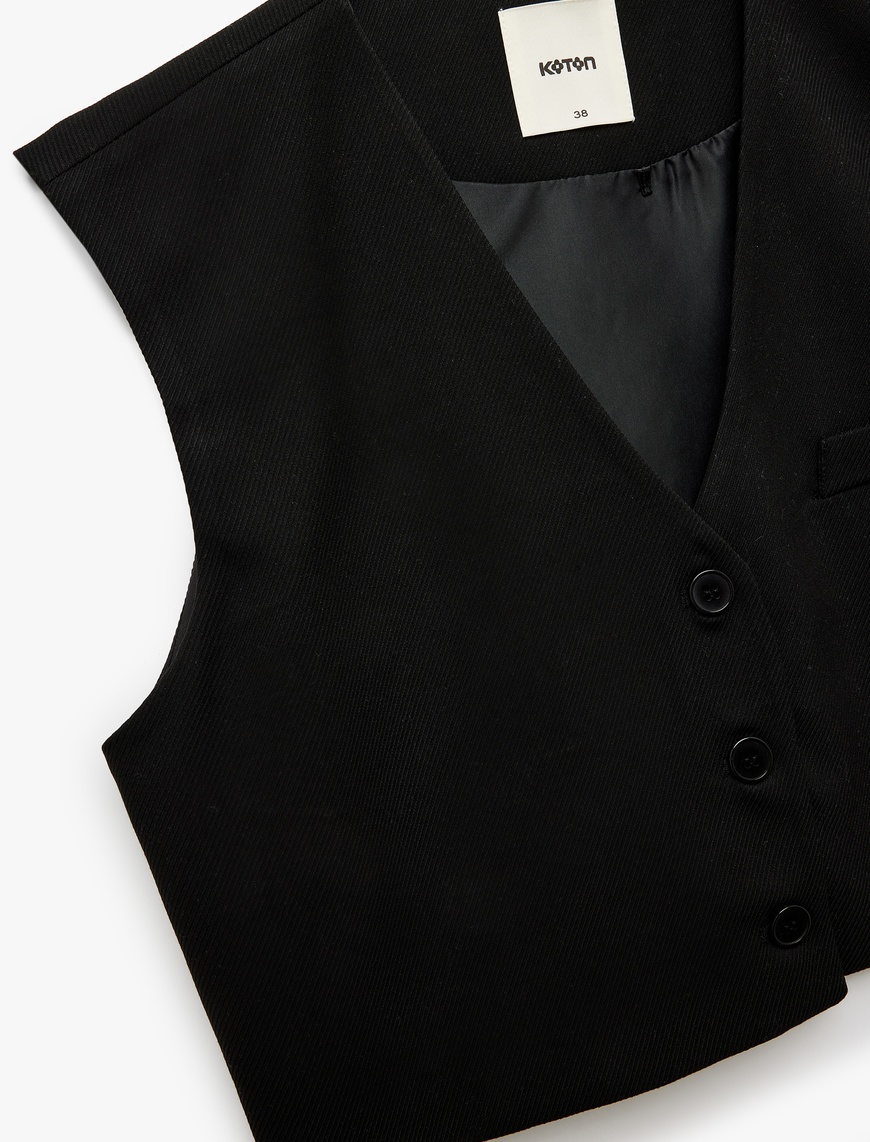   Düğmeli V Yaka Kolsuz Crop Blazer Yelek