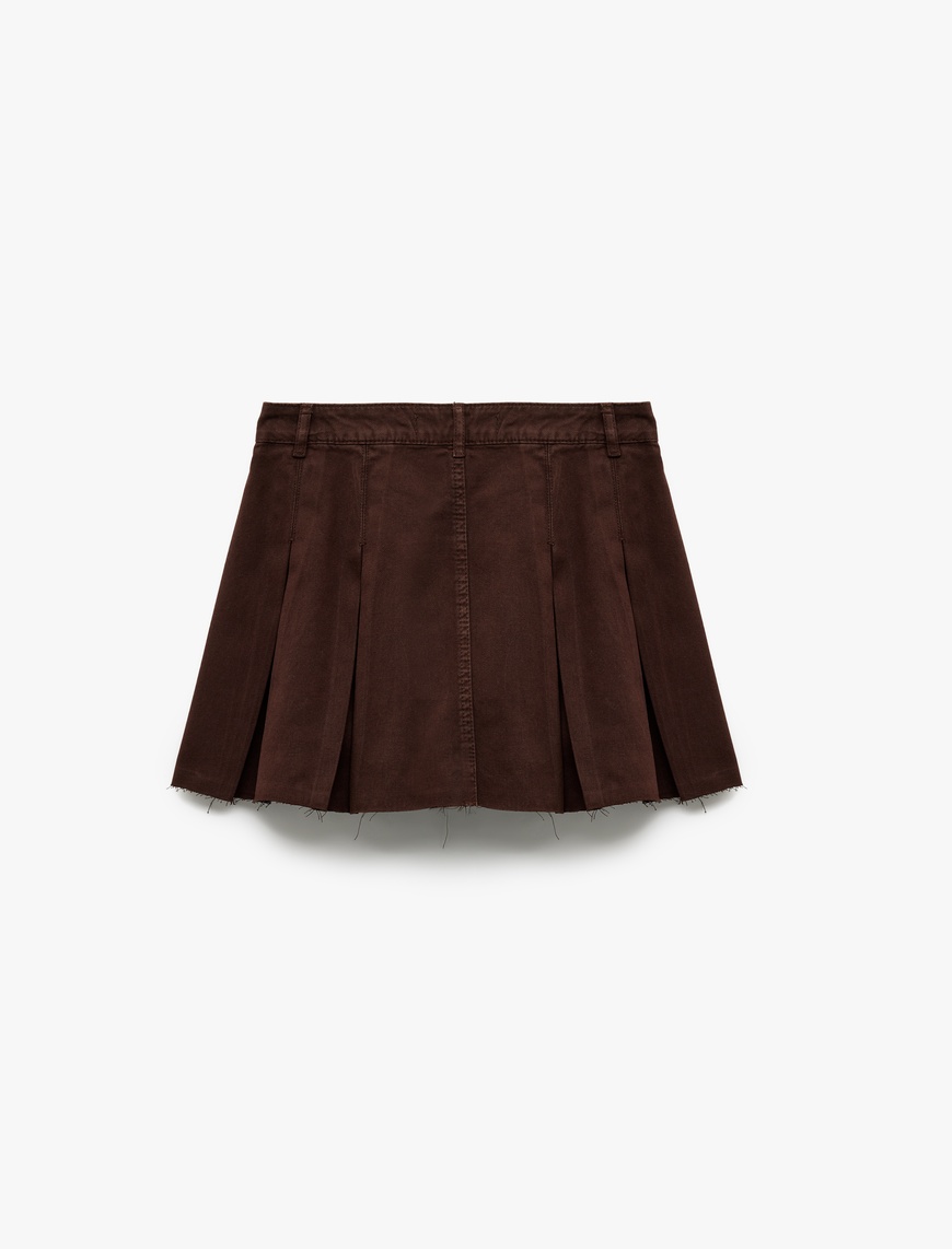   Pamuklu Kalın Pileli Düğmeli Mini Denim Etek