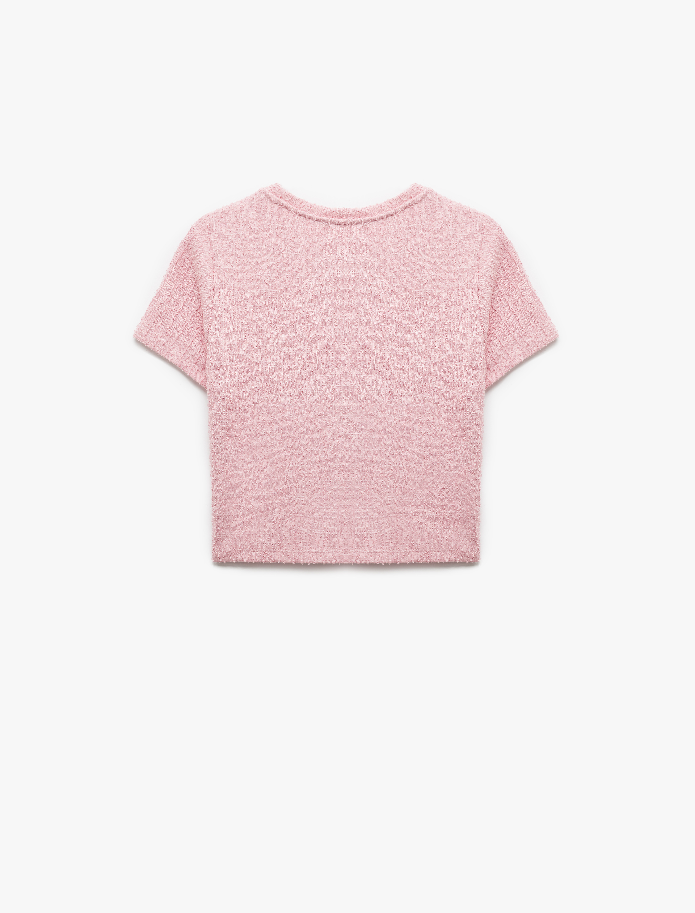   Dokulu Düğmeli Kısa Kollu Bisiklet Yaka Hırka