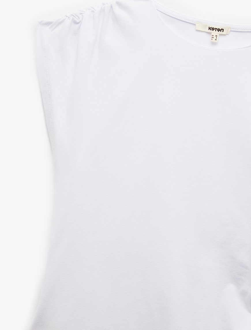   Pamuklu Slim Fit Asimetrik Büzgülü Bağlama Detaylı Kolsuz Bisiklet Yaka Tişört