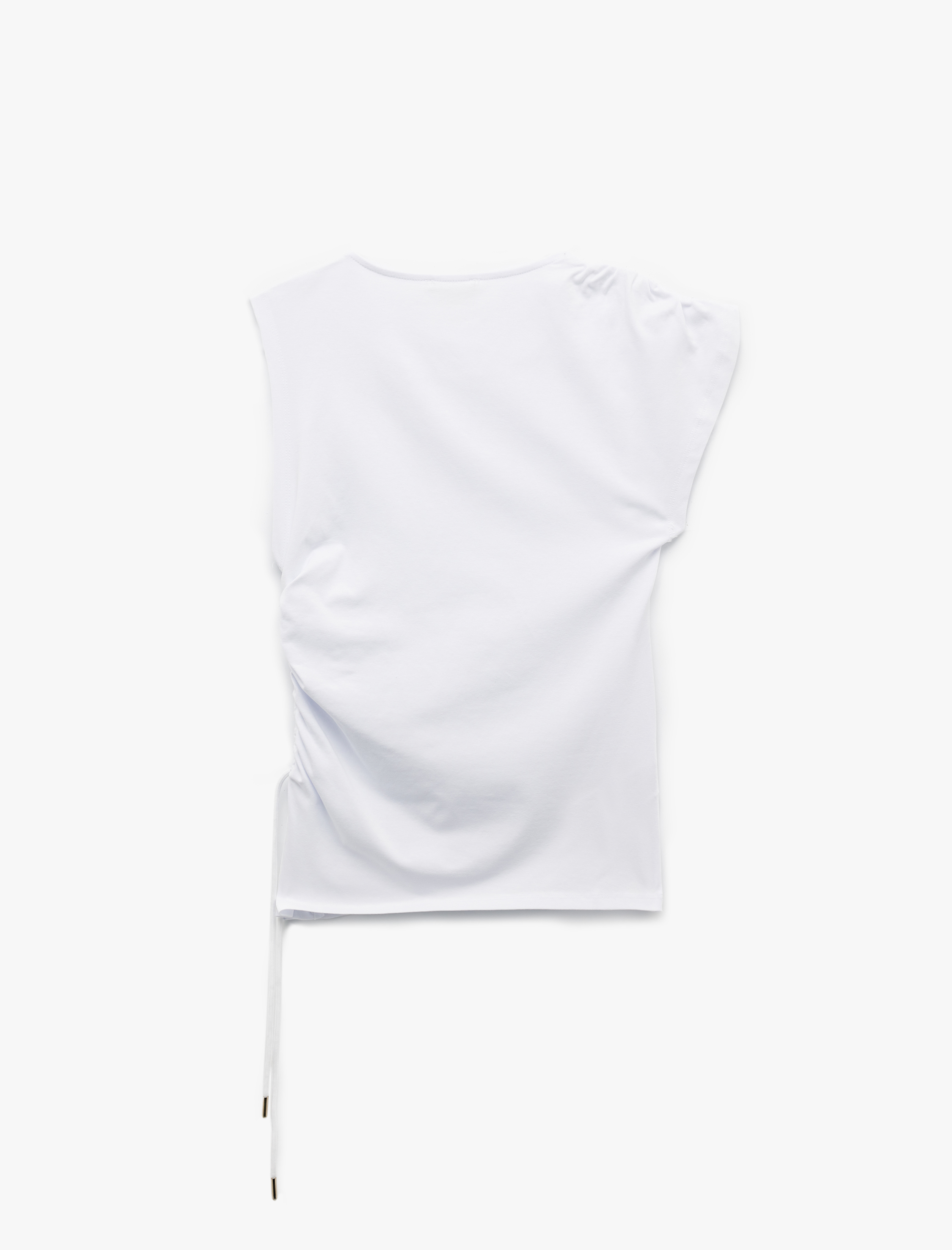   Pamuklu Slim Fit Asimetrik Büzgülü Bağlama Detaylı Kolsuz Bisiklet Yaka Tişört