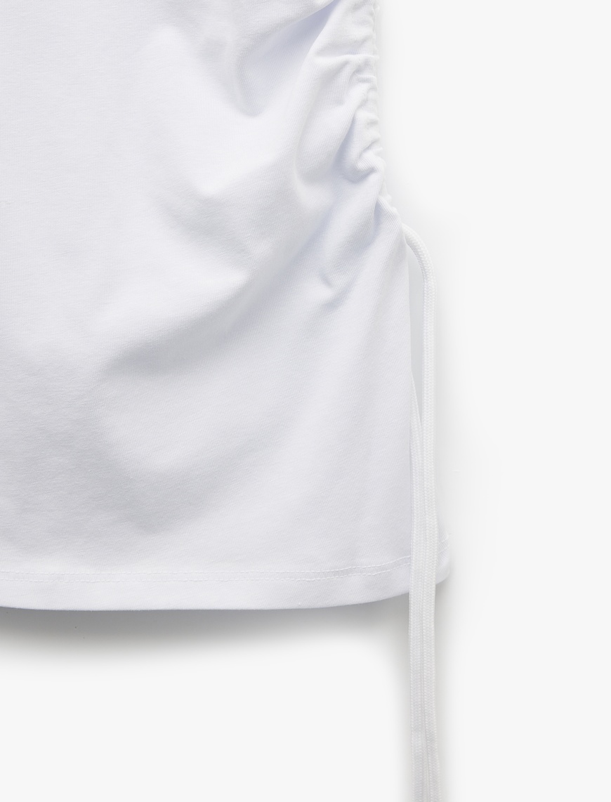   Pamuklu Slim Fit Asimetrik Büzgülü Bağlama Detaylı Kolsuz Bisiklet Yaka Tişört