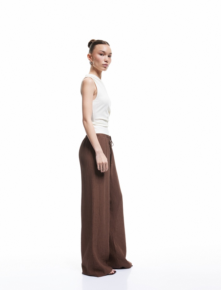  Beli Lastikli Bürümcük Düz Paça Pantolon