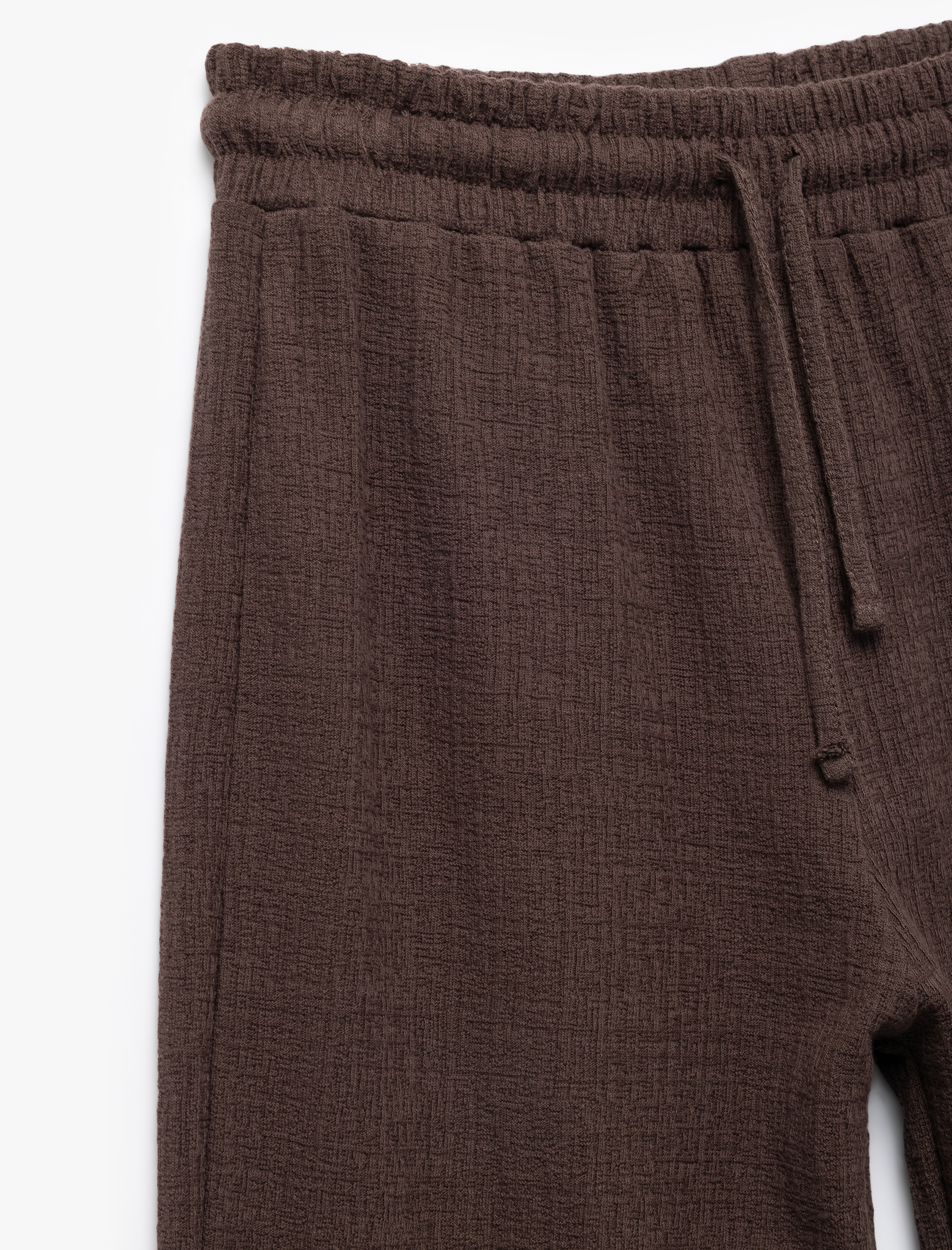   Pamuklu Bürümcük Rahat Kalıp Yüksek Bel Bağcıklı Geniş Paça Pantolon