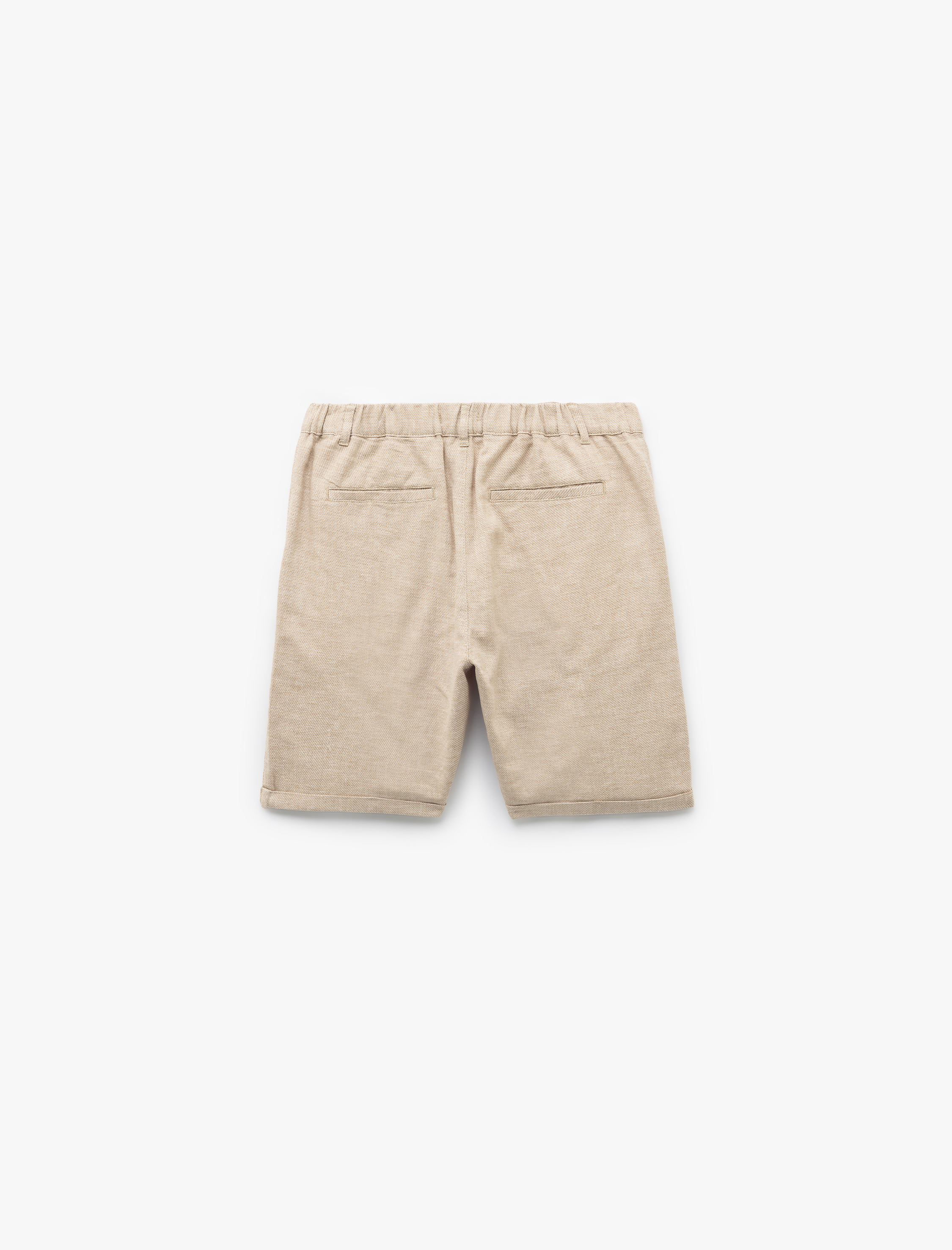   Düğmeli Cep Detaylı Keten Pamuk Karışımlı Bermuda Şort