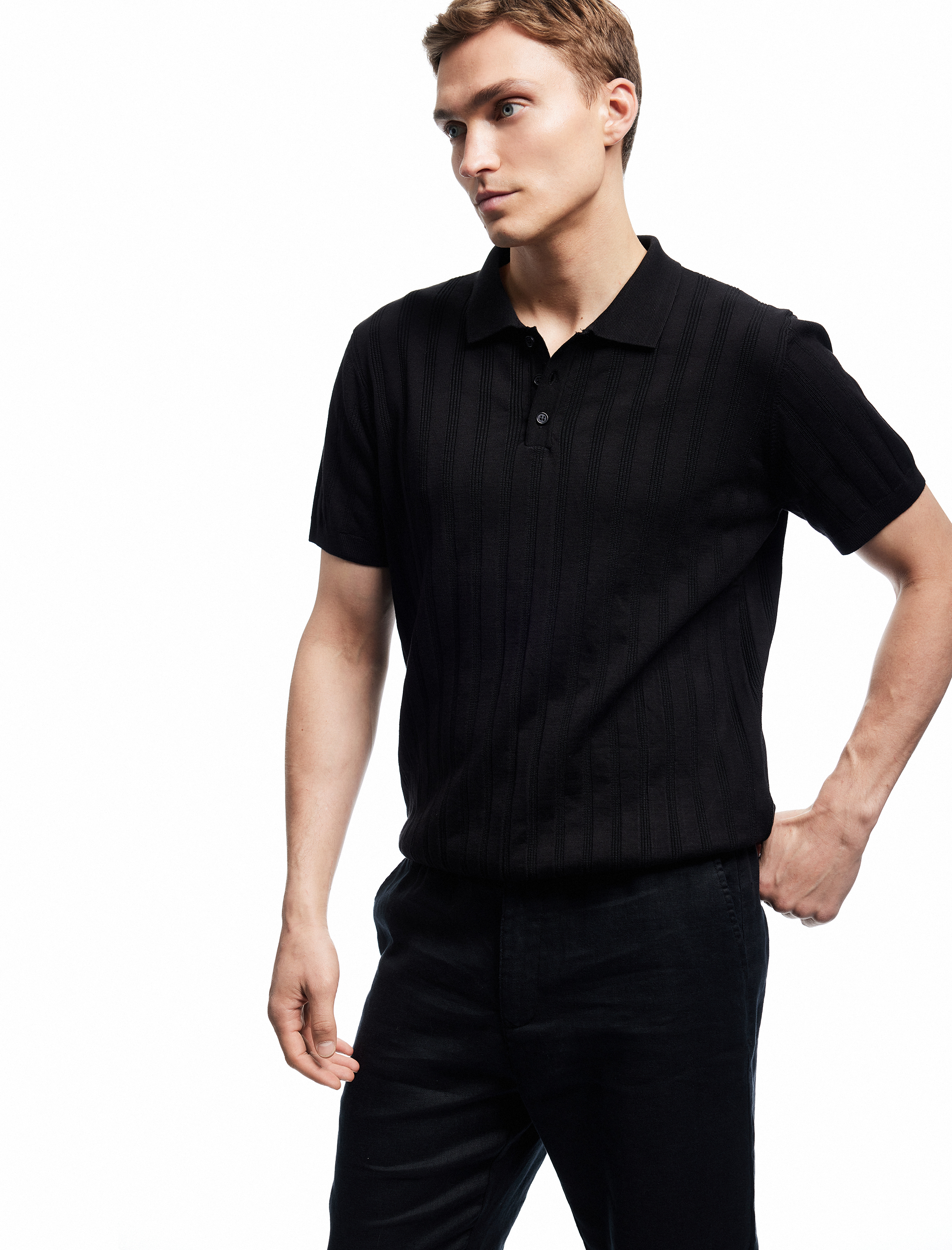   Viskon Polo Yaka Kısa Kollu Triko Kazak