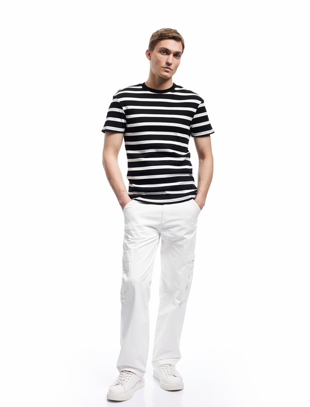 Kısa Kollu Bisiklet Yaka Slim Fit Çizgili Tişört_1