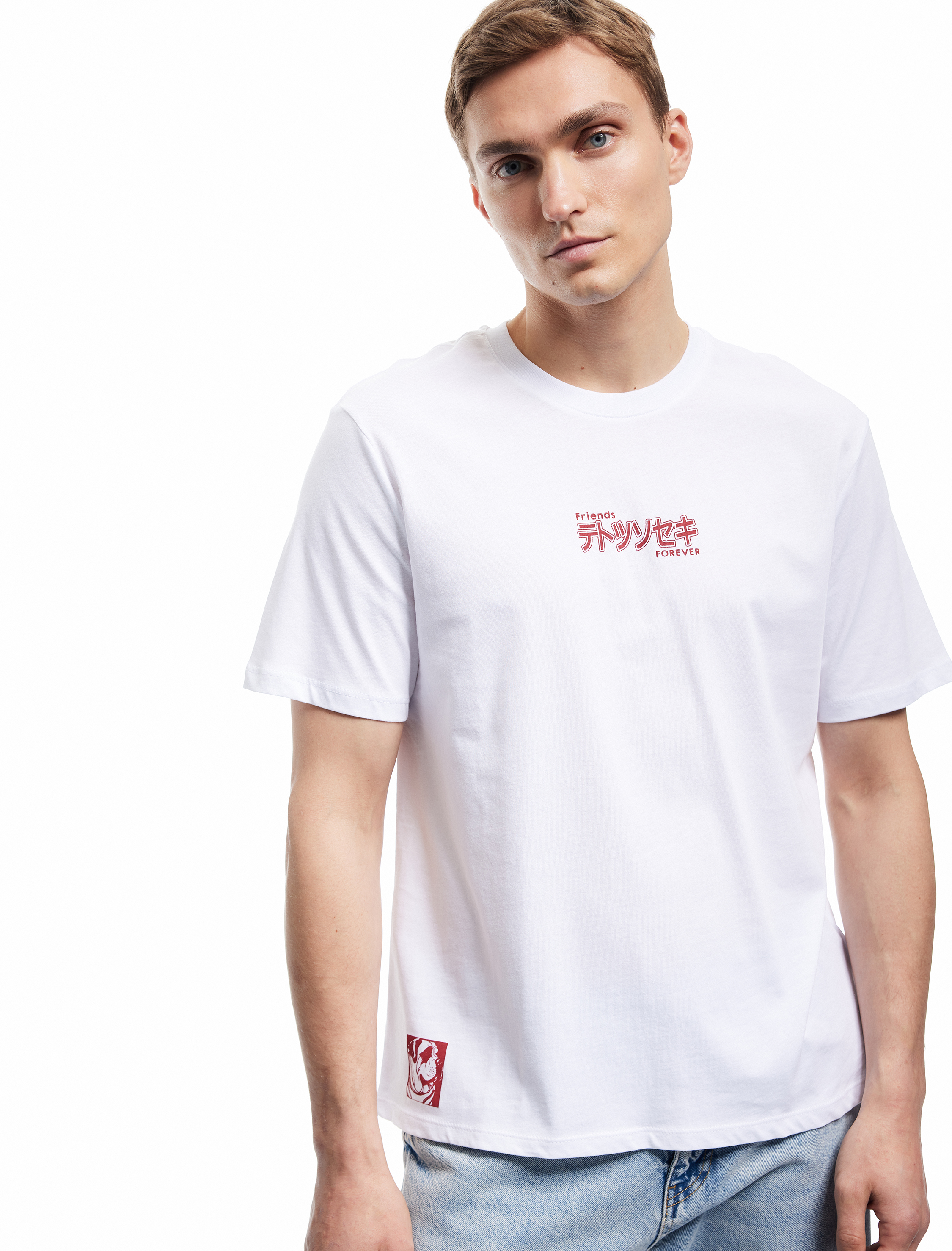   Kısa Kollu Pamuklu Regular Fit Bisiklet Yaka Arkası Baskılı Tişört