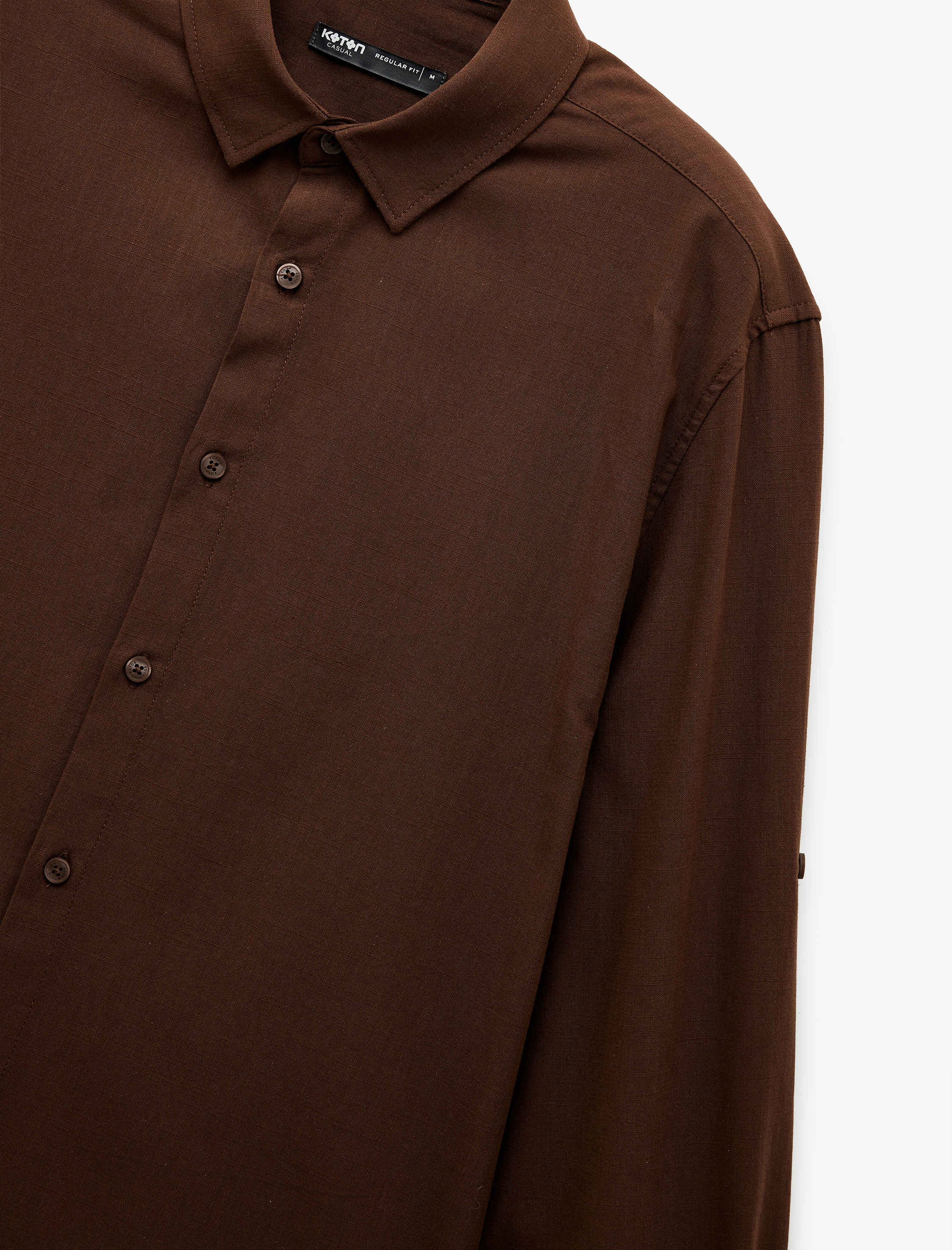   Uzun Kollu Pamuklu Regular Fit Kol Detaylı Klasik Gömlek