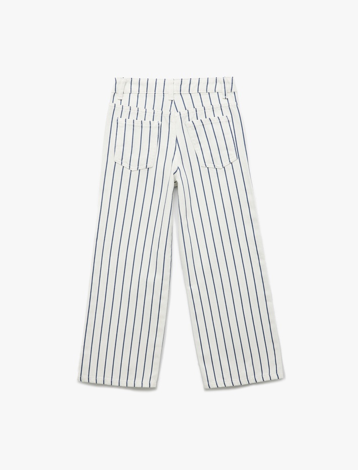 Kız Çocuk Pamuklu Çizgili Geniş Paça Jean Pantolon