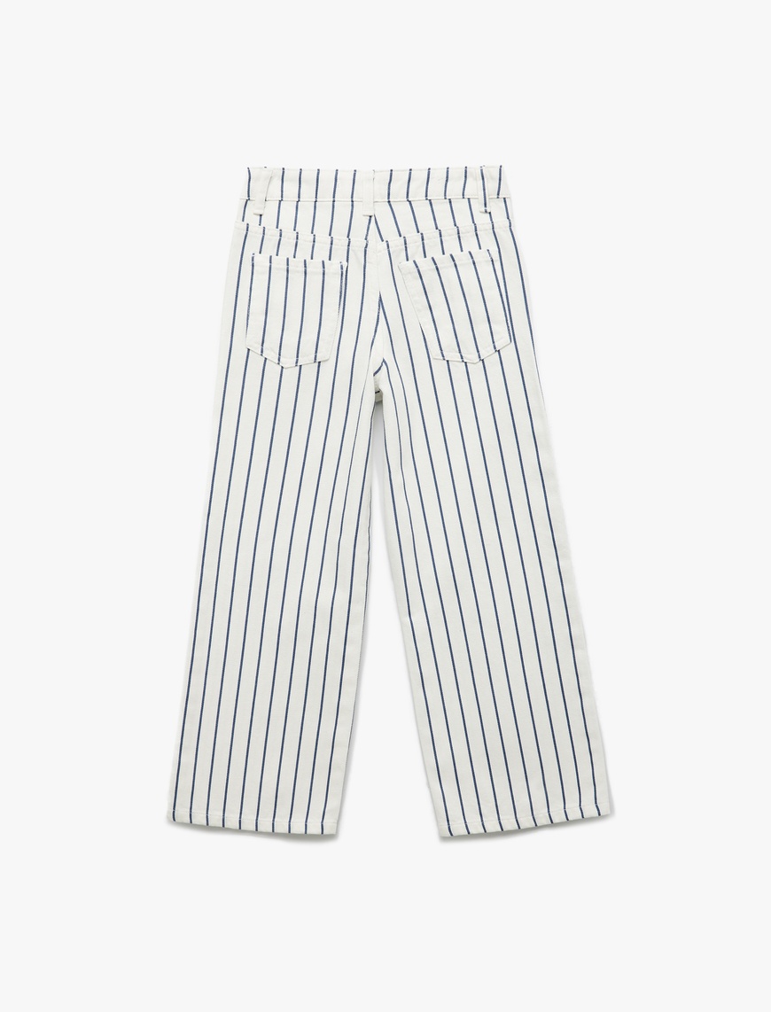  Kız Çocuk Pamuklu Çizgili Geniş Paça Jean Pantolon