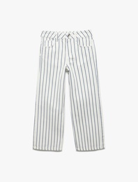Pamuklu Çizgili Geniş Paça Jean Pantolon