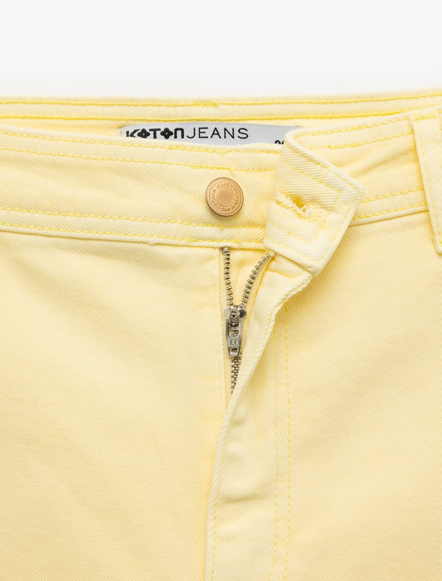   Cep Detaylı Düğmeli Pamuklu Crop Geniş Paça Denim Pantolon - Culotte Jean