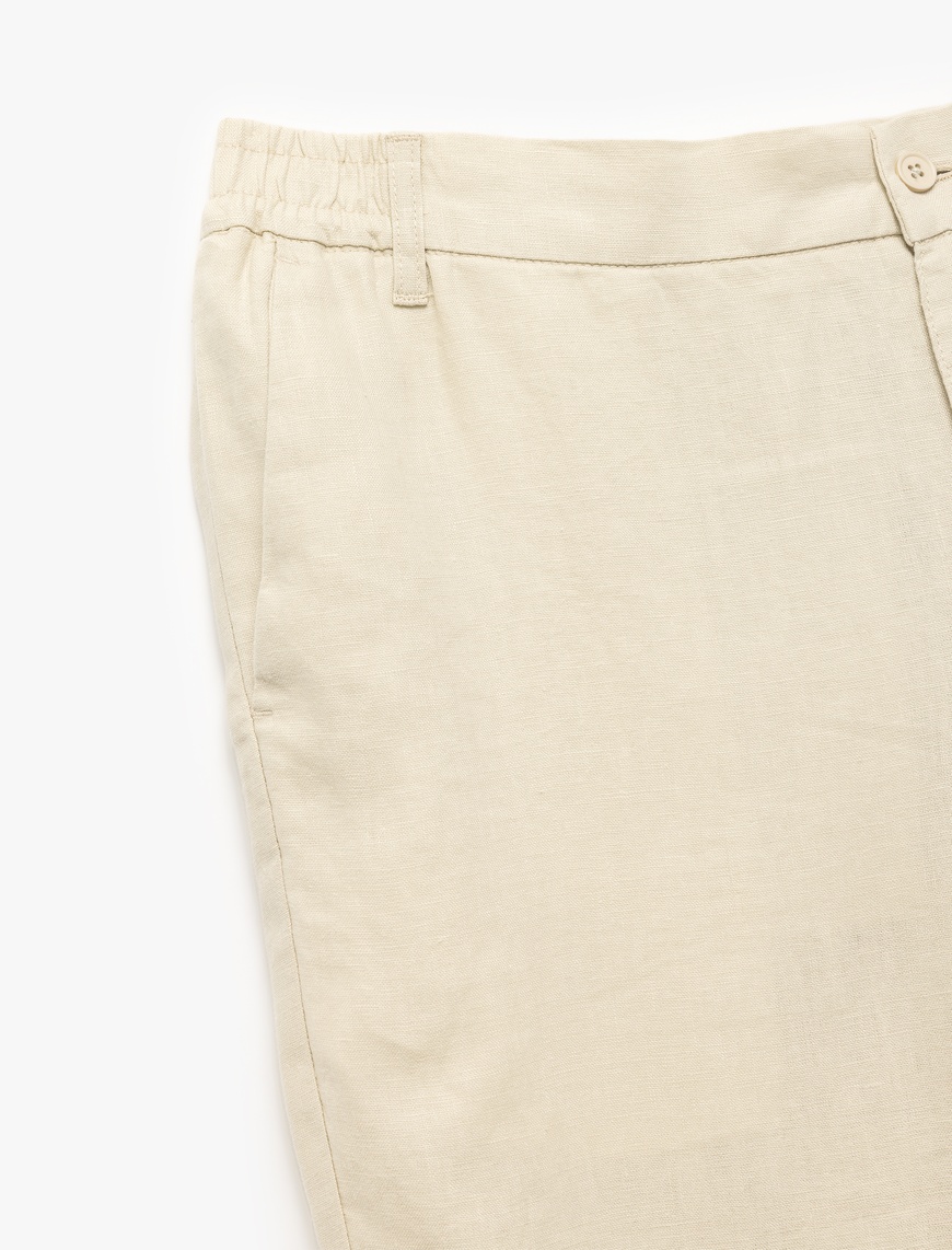   Straight Fit Cep Detaylı Keten Chino Pantolon