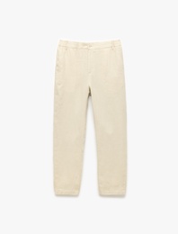 Straight Fit Cep Detaylı Keten Chino Pantolon