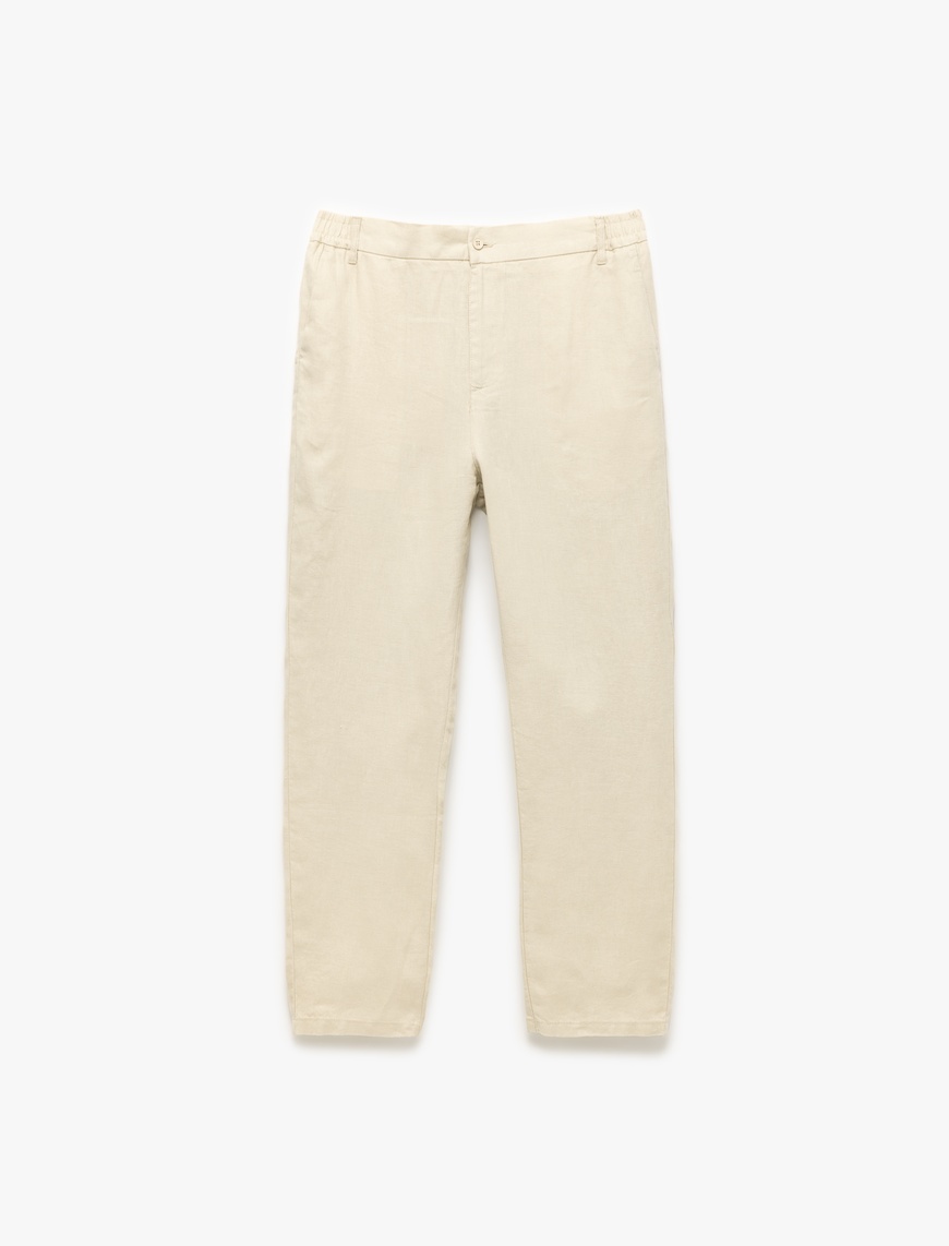   Straight Fit Cep Detaylı Keten Chino Pantolon