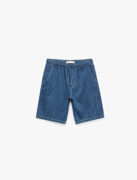 Beli Bağcıklı Cep Detaylı Bermuda Oversize Jean Şort