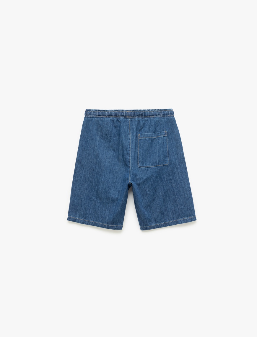   Beli Bağcıklı Cep Detaylı Bermuda Oversize Jean Şort