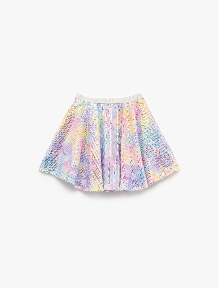 Kız Çocuk Pullu Payetli Beli Lastikli Rahat Kesim Kloş Mini Etek