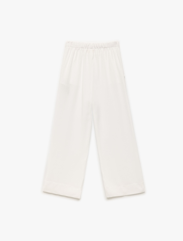Kız Çocuk Keten Viskon Karışımlı Geniş Paça Düğmeli Pantolon