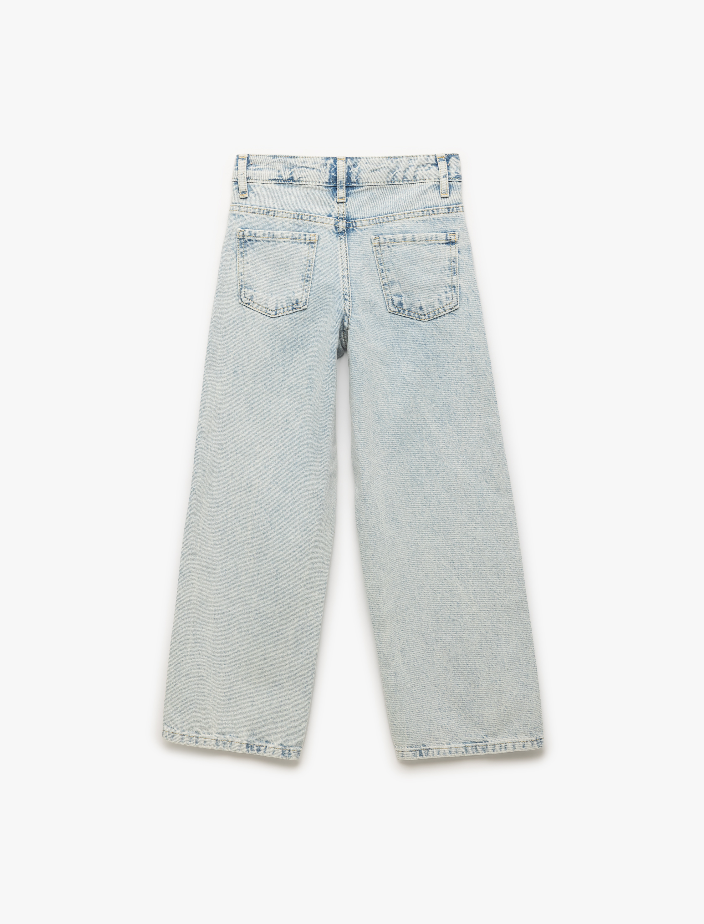  Kız Çocuk Düşük Bel Bol Kalıp Geniş Paça Denim Pantolon