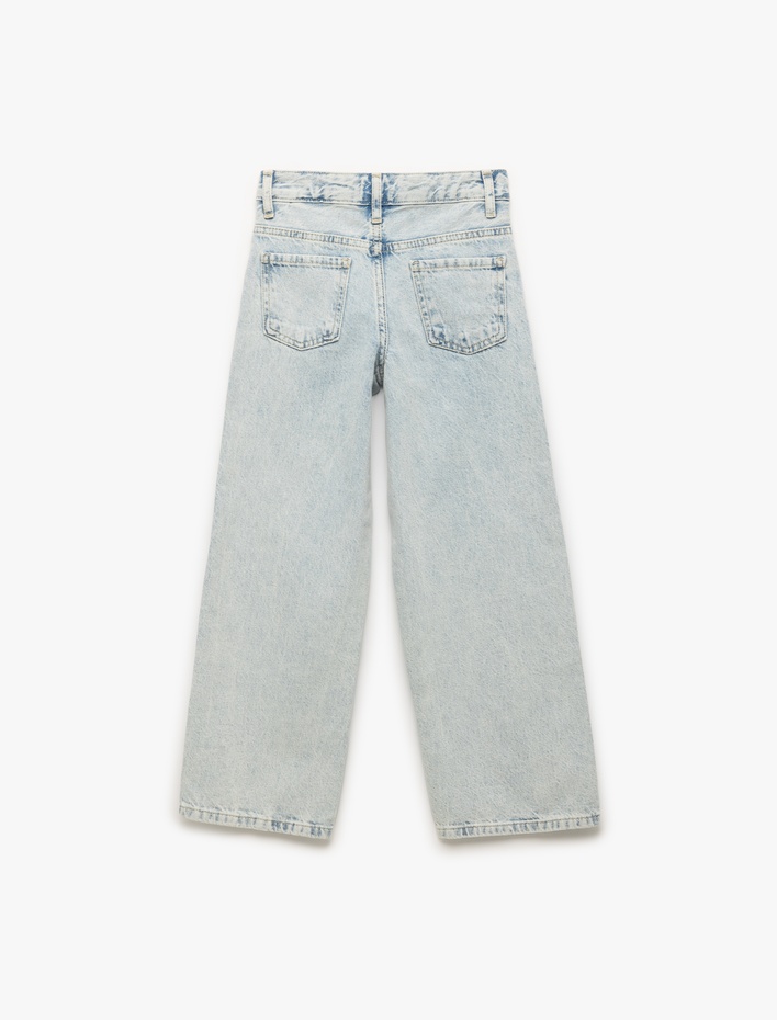 Kız Çocuk Düşük Bel Bol Kalıp Geniş Paça Denim Pantolon