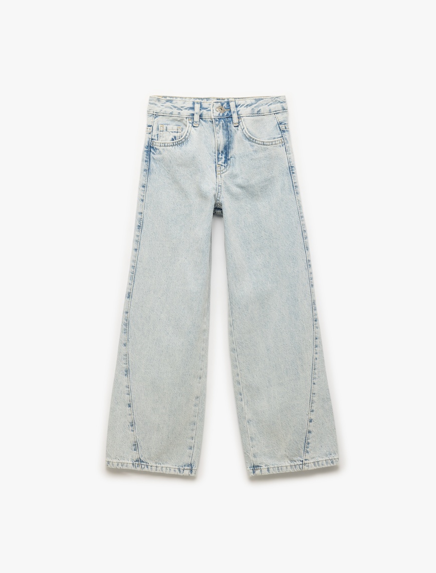  Kız Çocuk Düşük Bel Bol Kalıp Geniş Paça Denim Pantolon