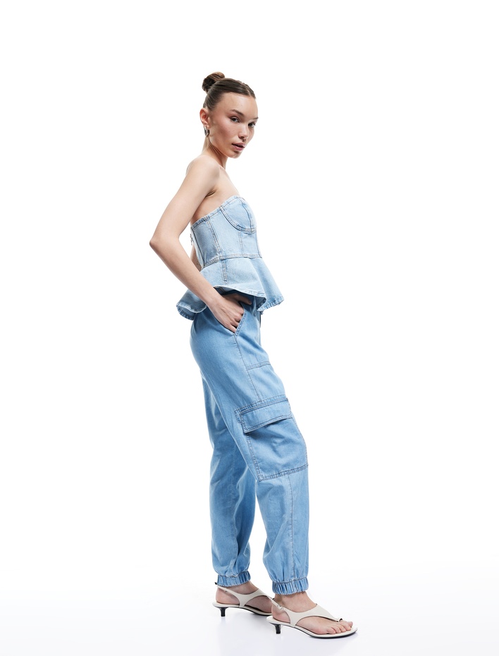  Jogger Kargo Cepli Düğmeli Kot Pantolon