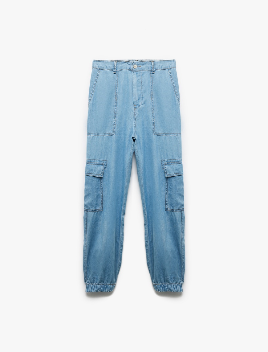   Jogger Kargo Cepli Düğmeli Kot Pantolon