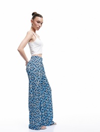 Yüksek Bel Bürümcük Baskılı Geniş Paça Pantolon Bürümcük