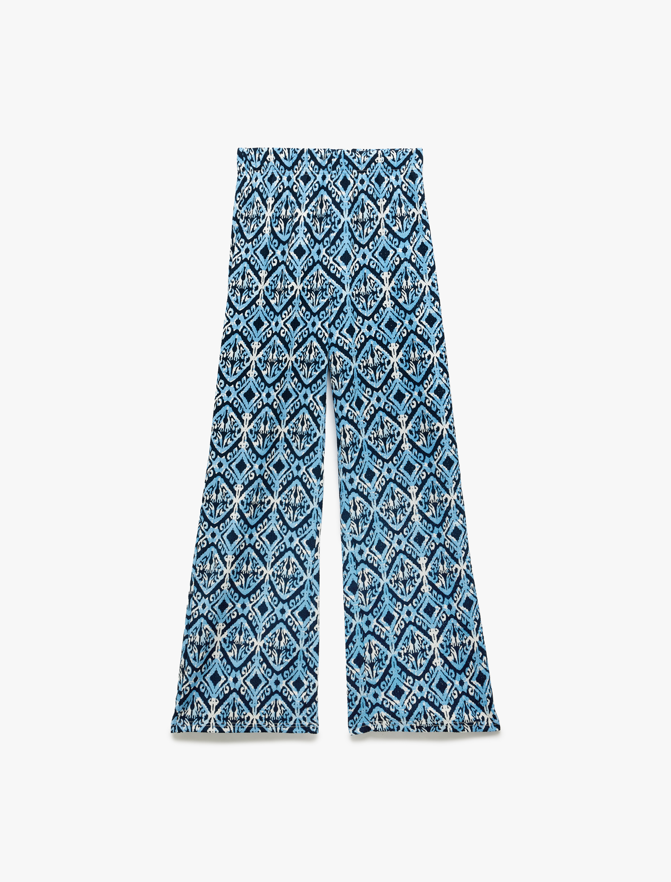   Yüksek Bel Bürümcük Baskılı Geniş Paça Pantolon Bürümcük