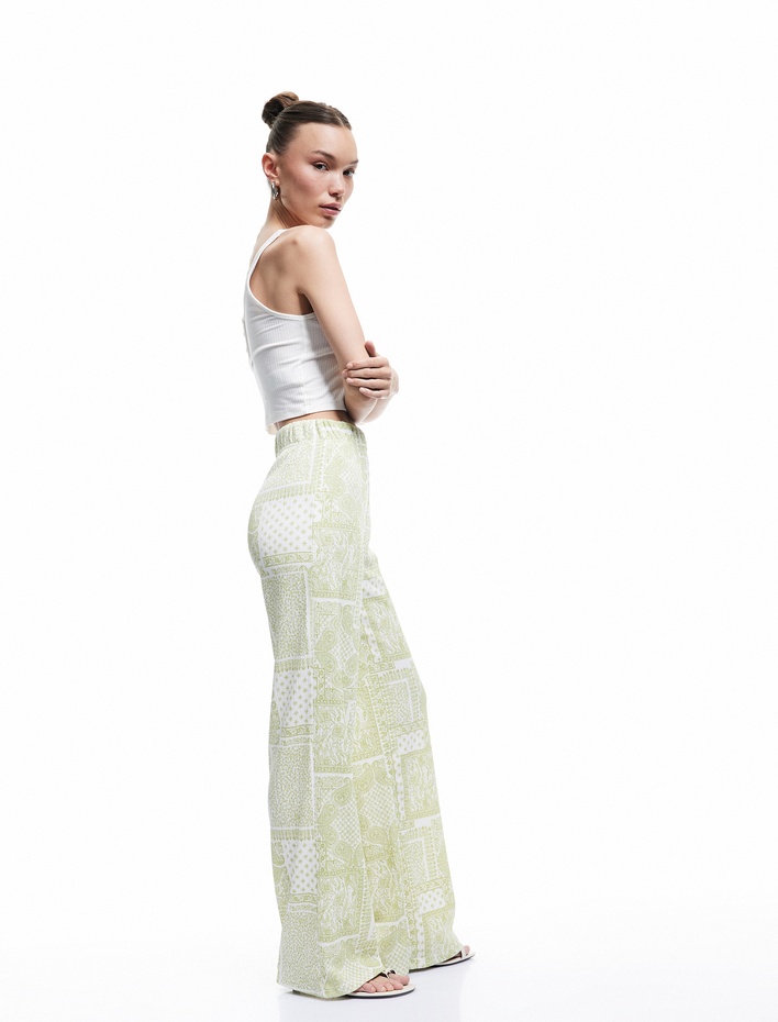  Geniş Paça Beli Lastikli Yüksek Bel Pantolon Bürümcük