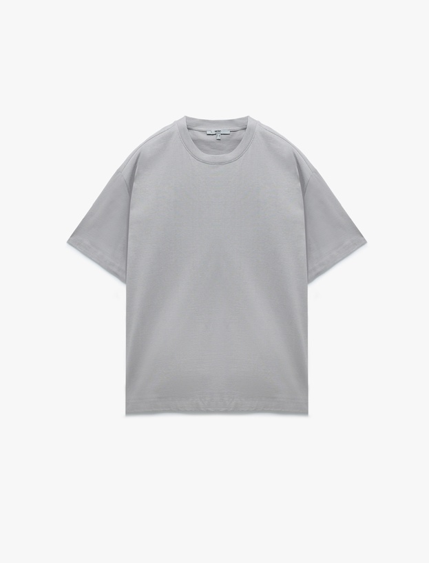 Kısa Kollu Pamuklu Bisiklet Yaka Basic Oversize Tişört_2
