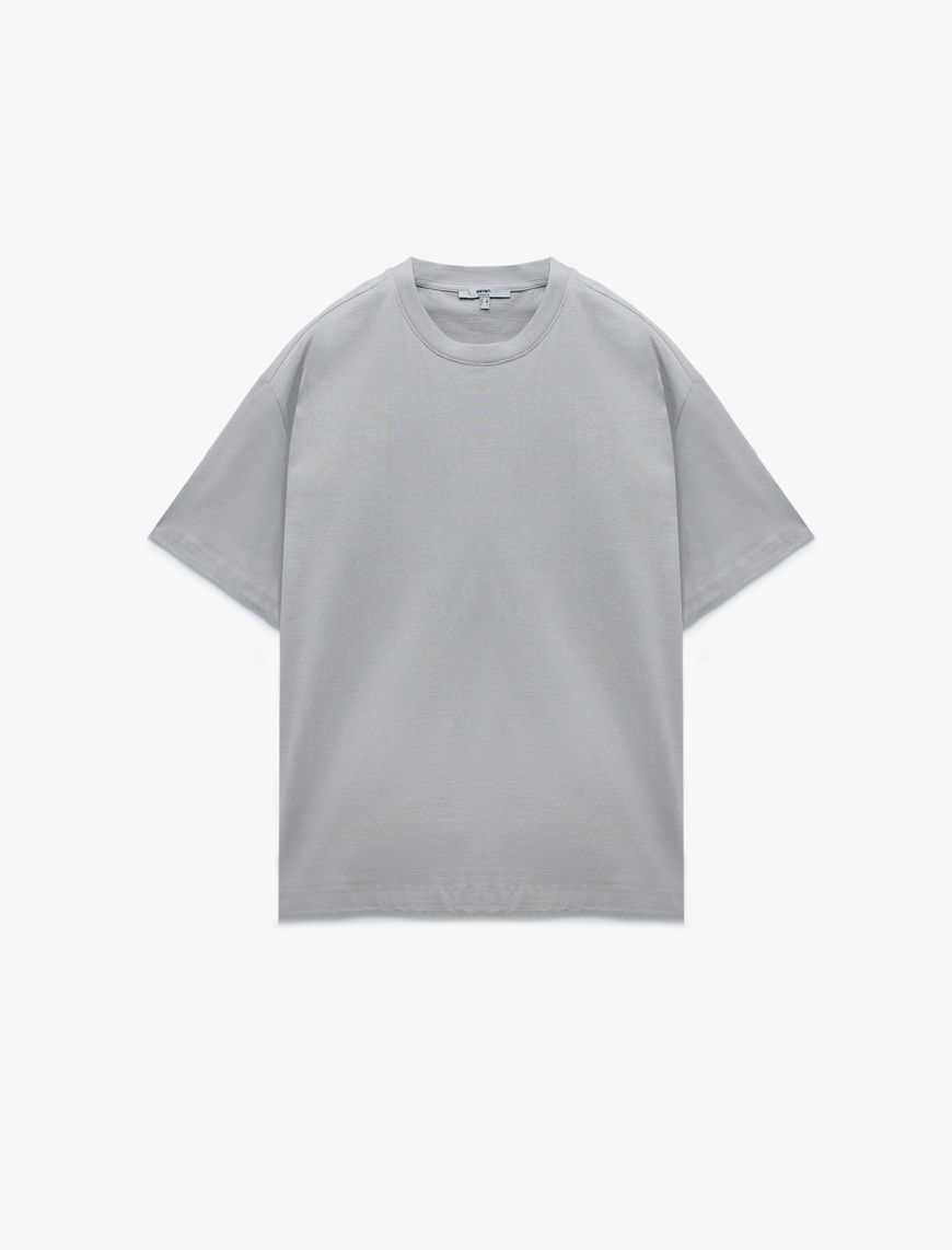   Kısa Kollu Pamuklu Bisiklet Yaka Basic Oversize Tişört