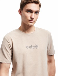 Slogan Baskılı Kısa Kollu Pike Kumaş Bisiklet Yaka Slim Fit Tişört