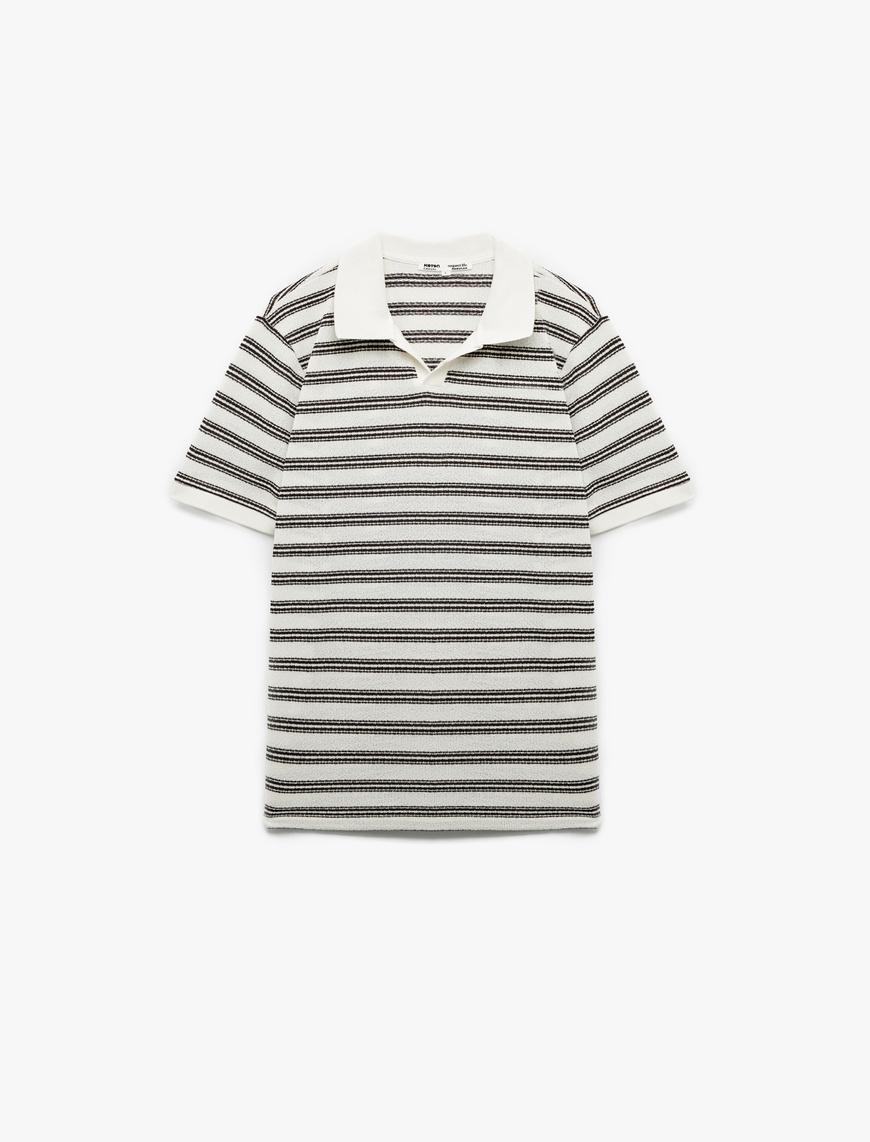  Çizgili Kısa Kollu Regular Fit V Yaka Polo Tişört