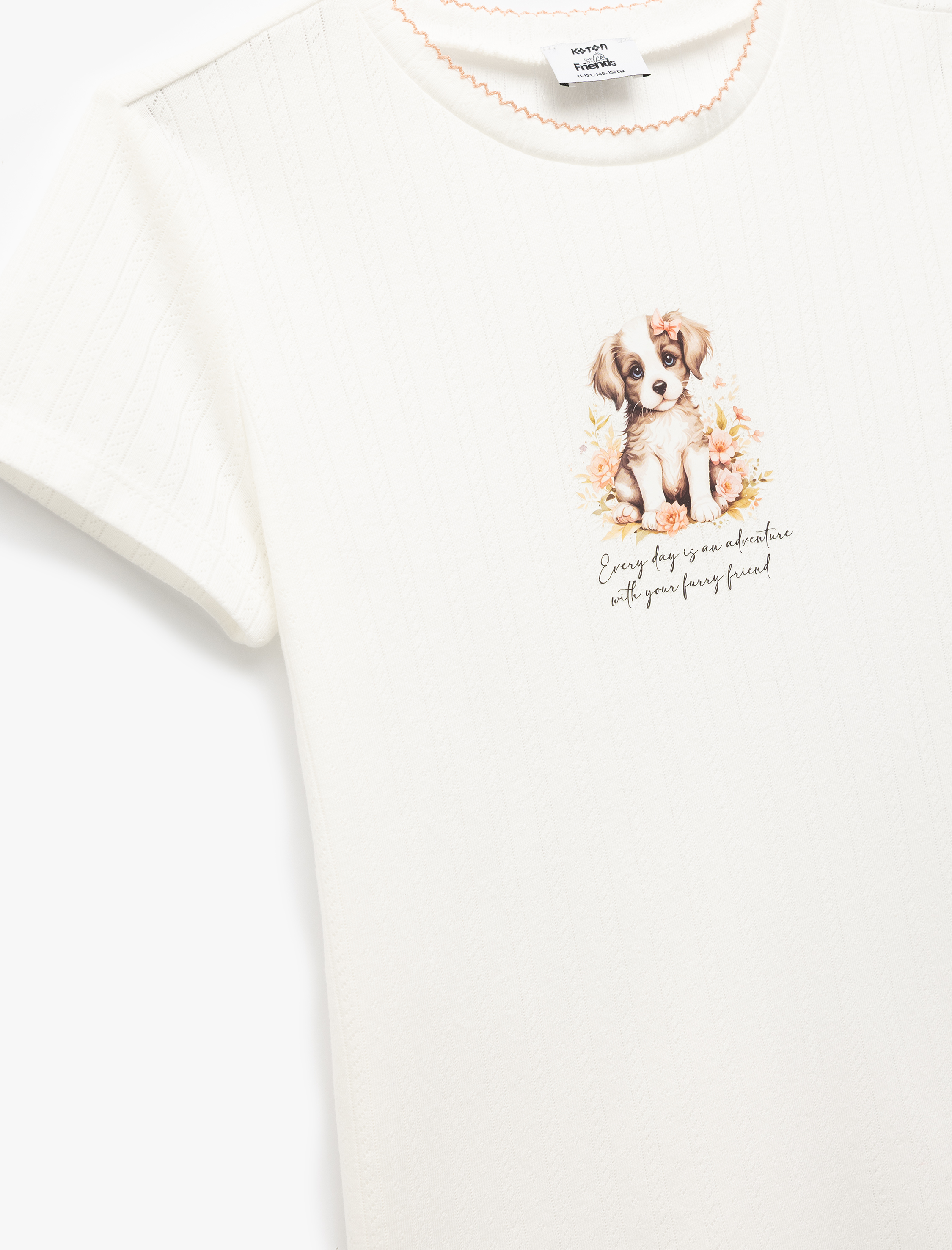  Kız Çocuk Köpek Baskılı Bisiklet Yaka Kısa Kollu Tişört