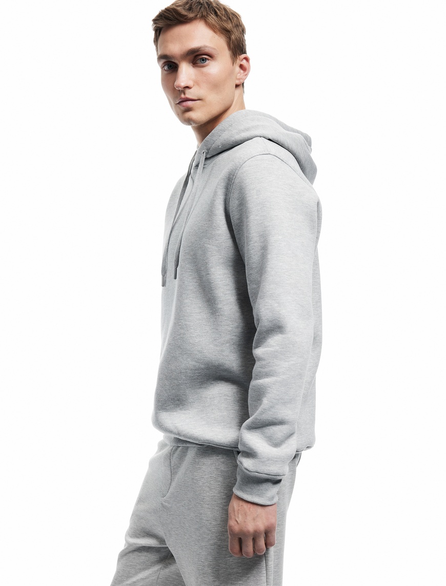  Şardonlu Uzun Kollu Basic Kapşonlu Sweatshirt