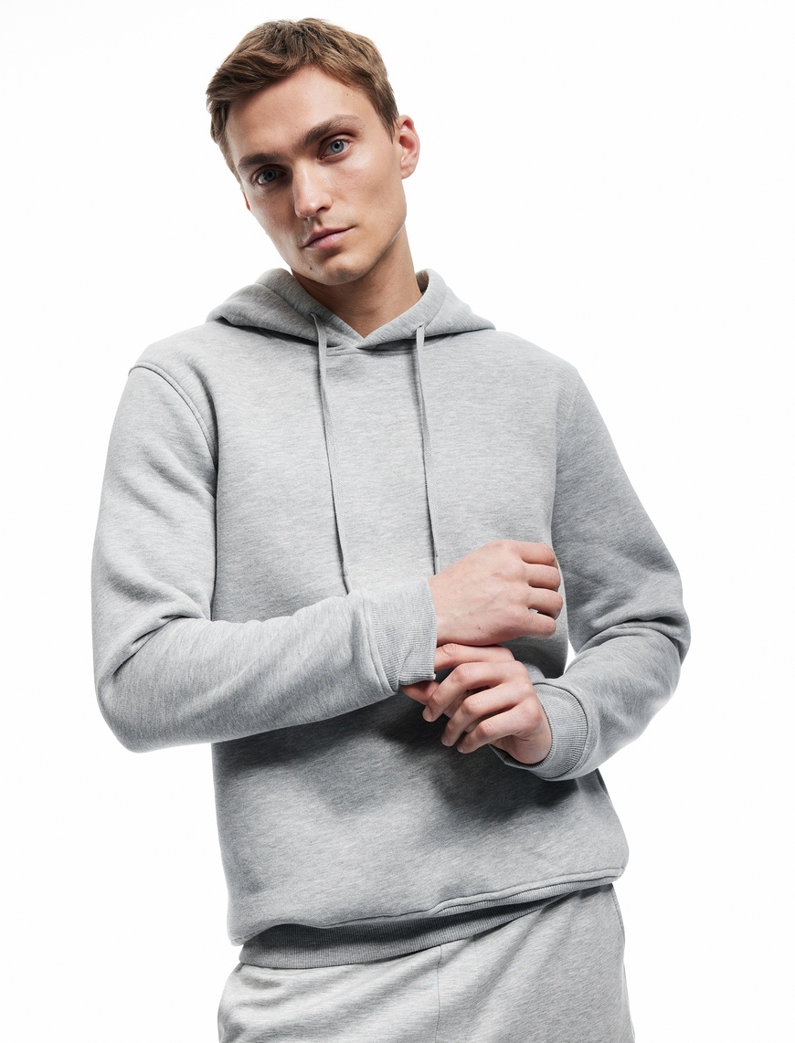   Şardonlu Uzun Kollu Basic Kapşonlu Sweatshirt